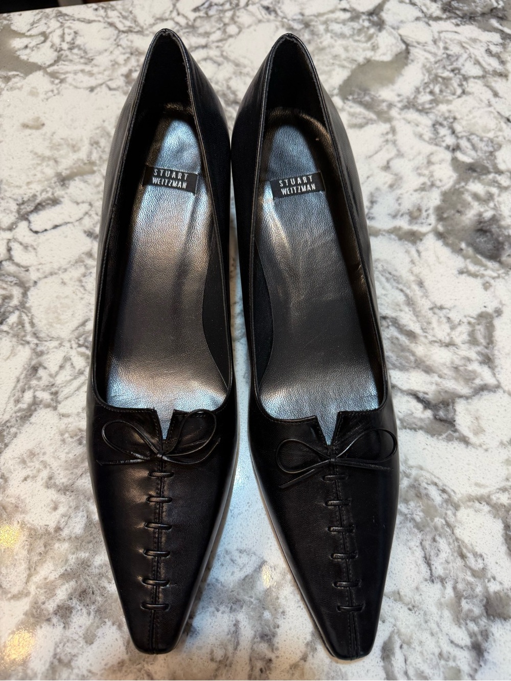 Stuart Weitzman Black Leather Pointed Toe Pumps with Box